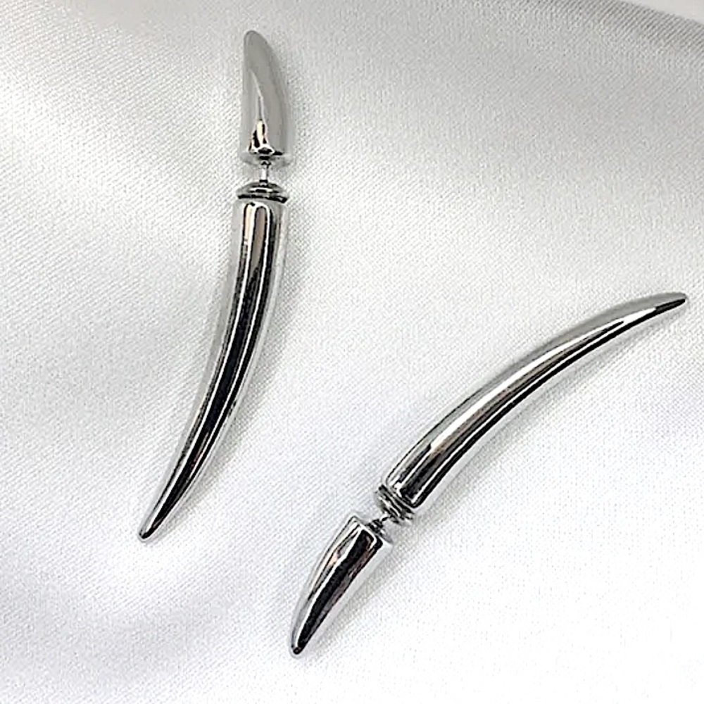Silver Horn Spiked Earrings Punk Minimalist Fashion Unique Creative Handmade